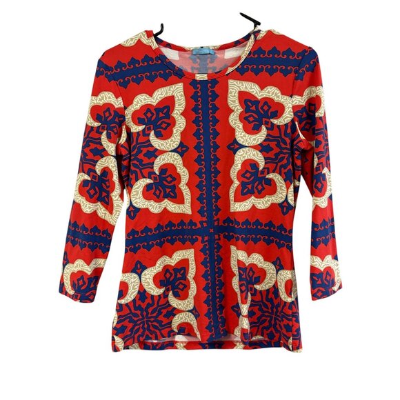 J. Mclaughlin Catalina Orange Blue Floral Print Top Women's Size Small - Picture 1 of 5